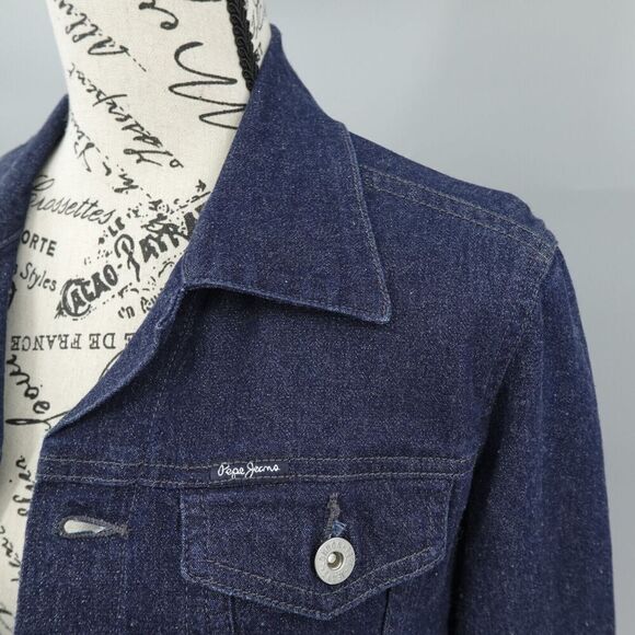 Y2K Pepe Jeans London Cropped Jacket Womens Medium Blue Metallic Thread Sparkle - Picture 4 of 14